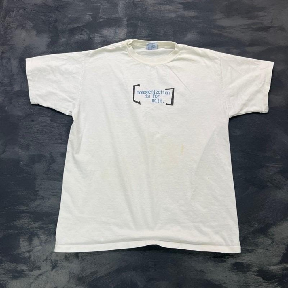 Vintage Signia Eyewear Shirt Mens XL White 1990s Homogenization Is For‎ Milk